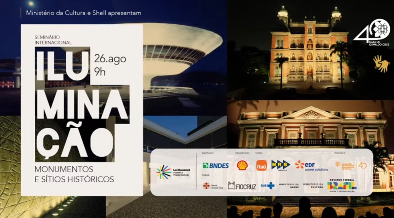 Poster for the International Seminar on the Lighting of Monuments and Historic Sites, in Rio de Janeiro.